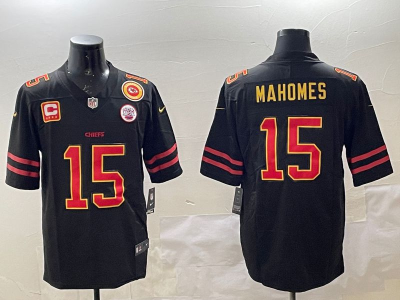Men Kansas City Chiefs #15 Mahomes Black 2025 Nike Vapor Limited NFL Jersey style 16